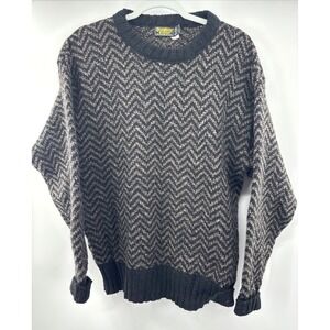 Oshkosh Wool Knit Sweater Men's Large USA Made Ski Preppy Vintage‎ 80s Black